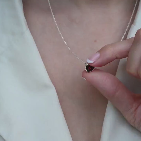 Sterling Silver Garnet Heart Necklace – 7mm Heart, Adjustable 16-18” Cable Chain – Handmade January Birthstone Jewelry –by AmeliaRayJewelry