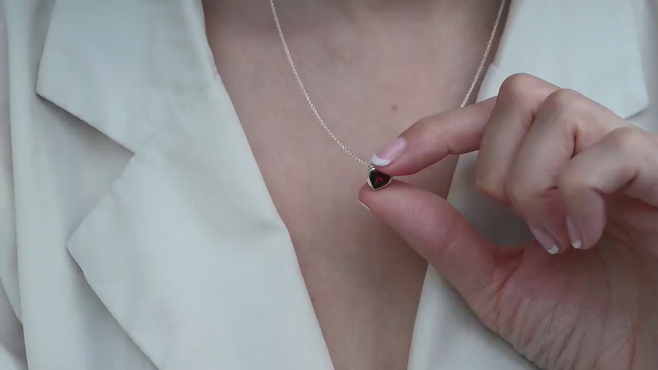 Sterling Silver Garnet Heart Necklace – 7mm Heart, Adjustable 16-18” Cable Chain – Handmade January Birthstone Jewelry –by AmeliaRayJewelry