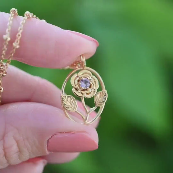 Rose Flower Necklace - Personalized Jewelry - June Birth Month Flower Gift,  14K Gold Plate with a Beaded Gold Filled chain