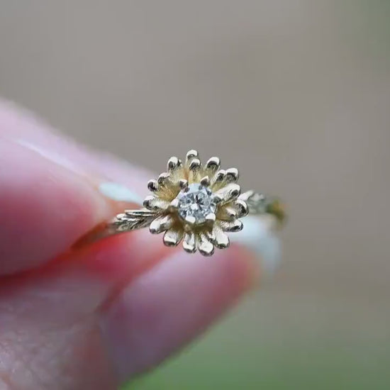 Daisy Moissanite Ring - 14k Solid Gold, Hypoallergenic, Genuine Gemstones, Size 6