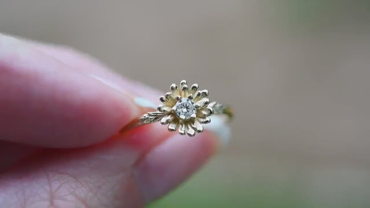 Daisy Moissanite Ring - 14k Solid Gold, Hypoallergenic, Genuine Gemstones, Size 6