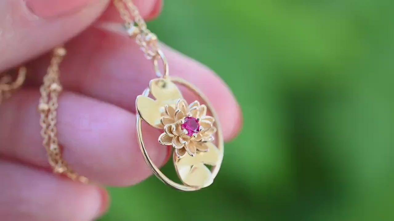 Water Lily - Personalized Jewelry - July Birth Month Flower Gift,  14K Gold Plate with a Beaded Gold Filled chain