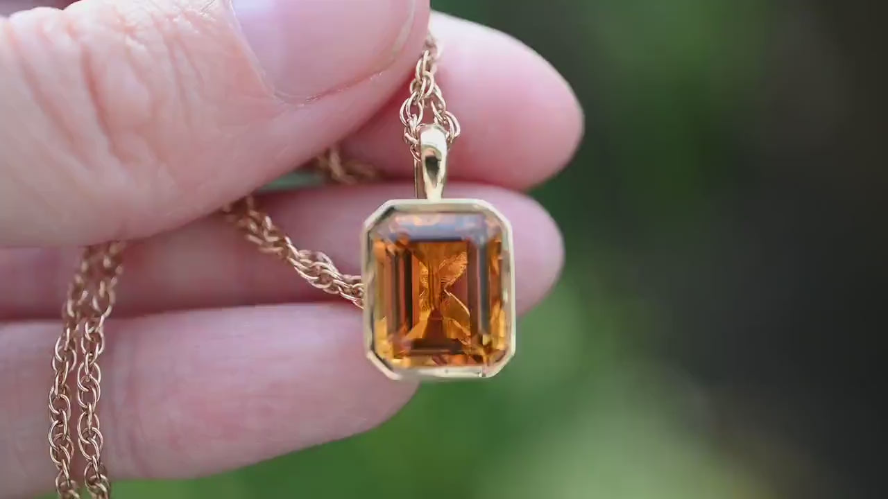 Stunning Citrine 14K Yellow Gold Necklace Charm – Choose with or without 14K Rope Chain