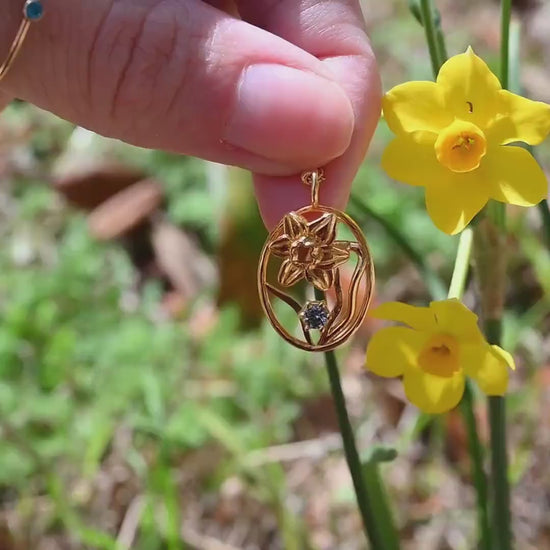 Daffodil Flower Necklace - Personalized Jewelry - September Birth Flower Gift,  14K Gold Plate with a Beaded Gold Filled chain