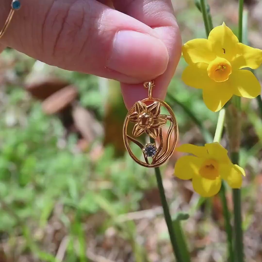 Daffodil Flower Necklace - Personalized Jewelry - September Birth Flower Gift,  14K Gold Plate with a Beaded Gold Filled chain