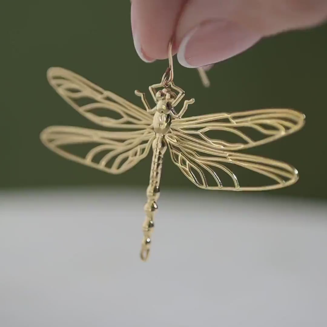 Dragonfly Earrings - Solid Silver, 14K Gold Plate,