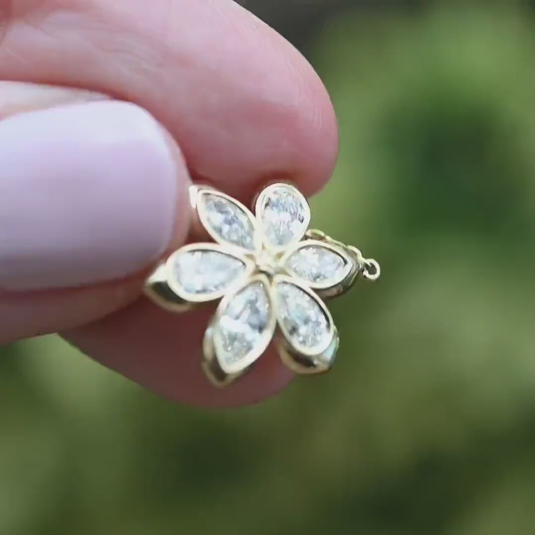 14K Yellow Gold Diamond Daisy Necklace: Marquise & Pear Shaped Petal Pendant