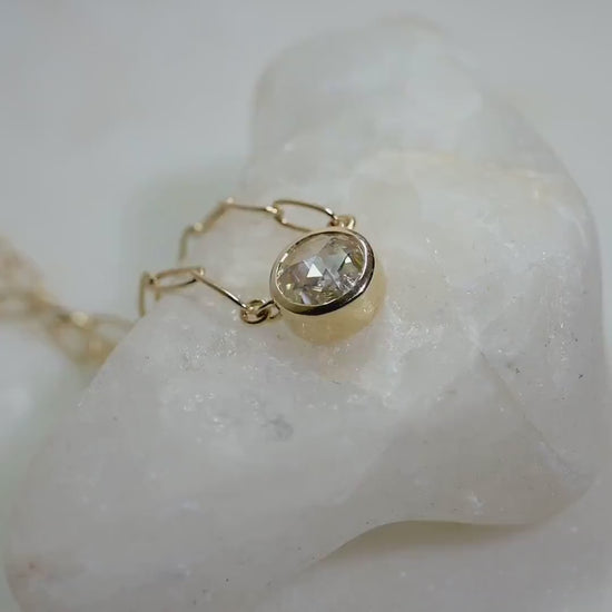 Rose Cut Moissanite Solitaire Necklace: Bezel Setting, Paper Clip Chain