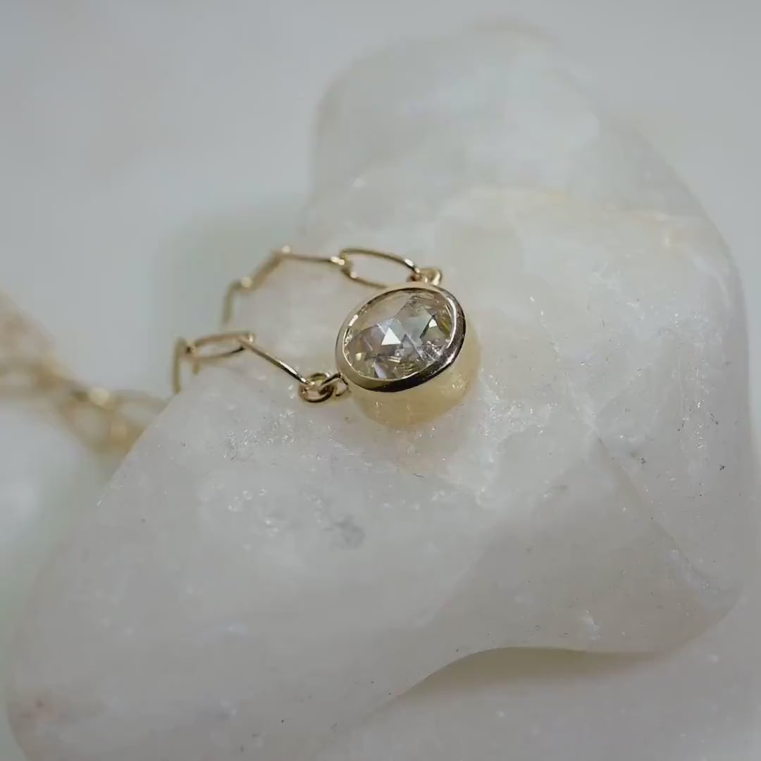 Rose Cut Moissanite Solitaire Necklace: Bezel Setting, Paper Clip Chain