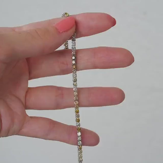 14K White Gold Natural Fancy Color Diamond Tennis Bracelet 5CTW (IGI Report)