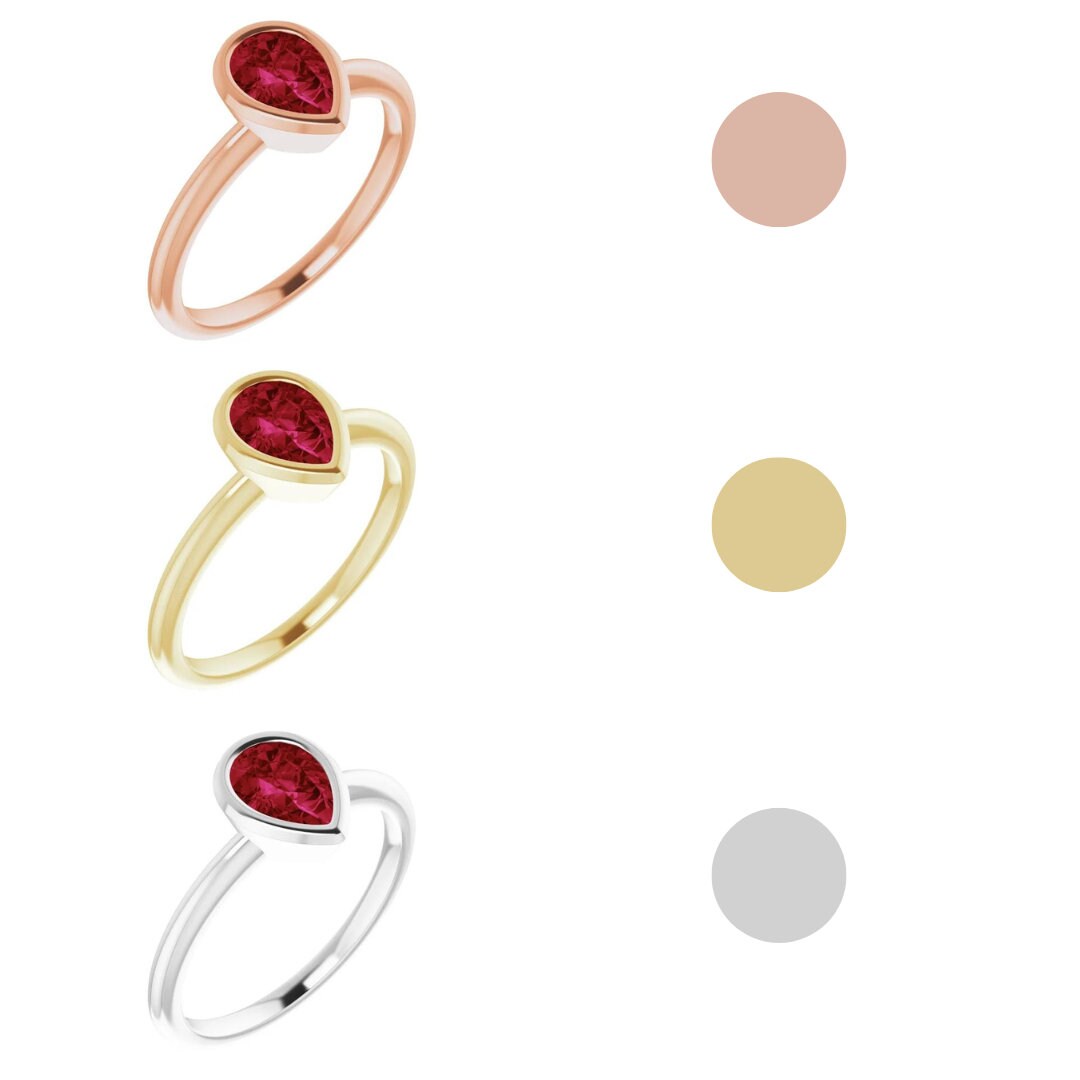 Ruby Pear Shaped Bezel Set Engagement or Statement Ring in Solid Gold