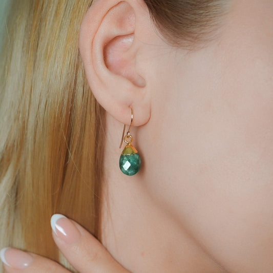 Emerald Tear Drop Earrings in Silver or Gold