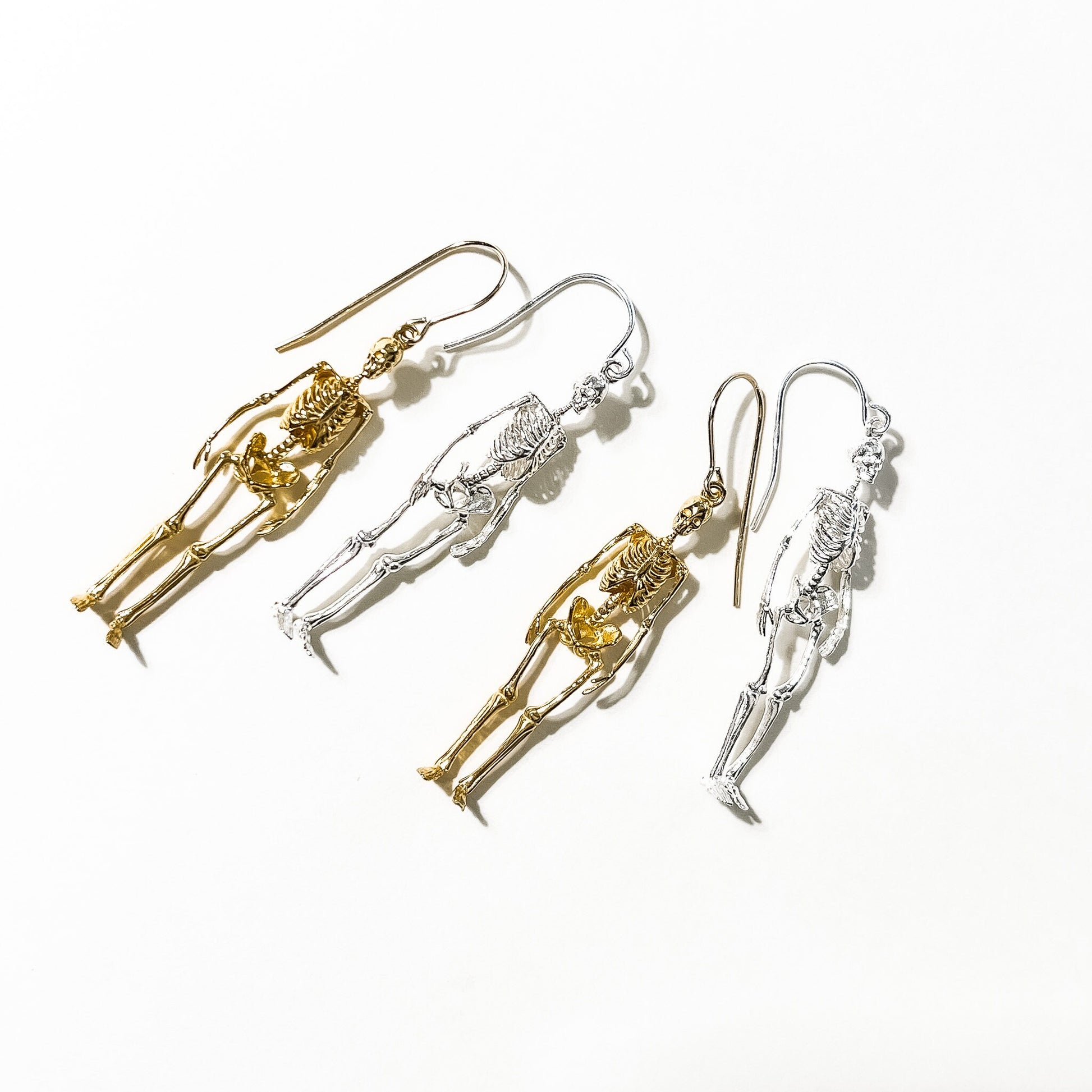 Halloween Skeleton Earrings in Sterling Silver, Vermeil, Solid Gold, and Gold Plate, Day of the Dead Earrings