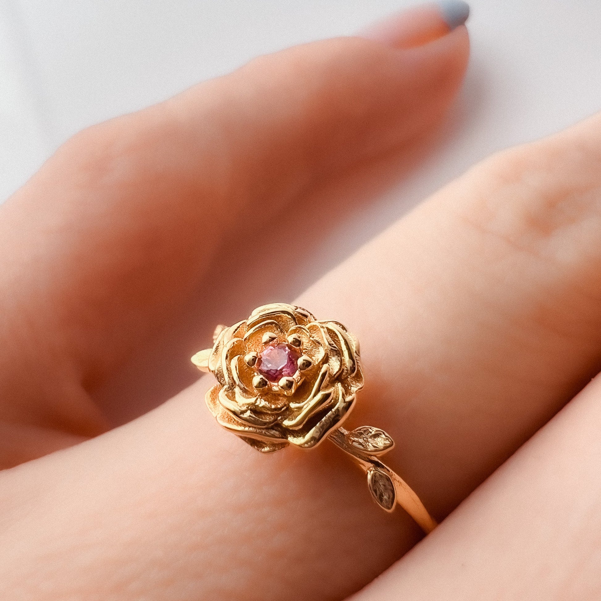 Marigold • October Birth Month Flower Ring • 2mm Pink Tourmaline • Solid Gold or Solid Silver • Ameliarrayjewelry