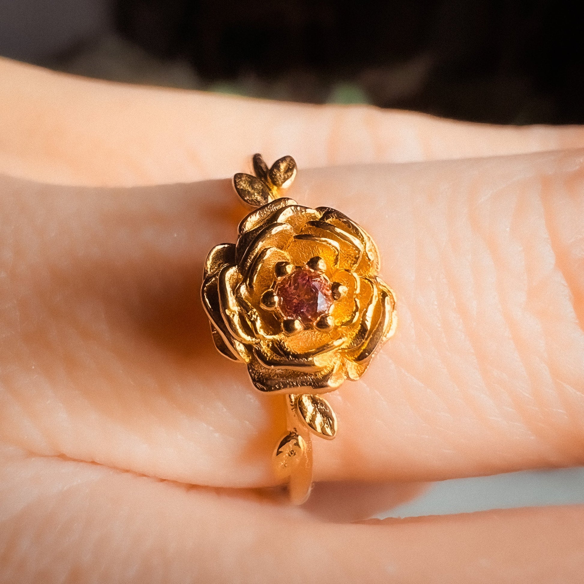 Marigold • October Birth Month Flower Ring • 2mm Pink Tourmaline • Solid Gold or Solid Silver • Ameliarrayjewelry