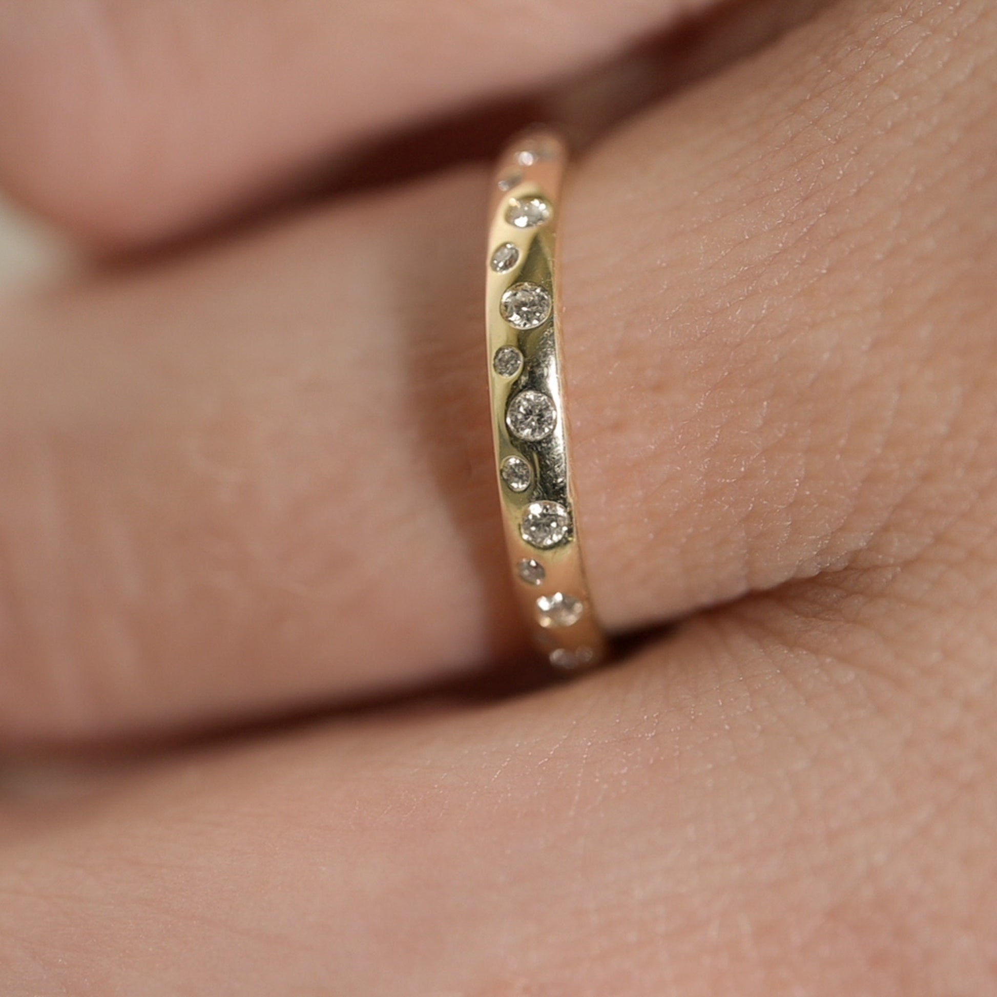 Diamond Gypsy Set Gold Band, Anniversary Band, or Wedding Band, inside engraving with personalized date