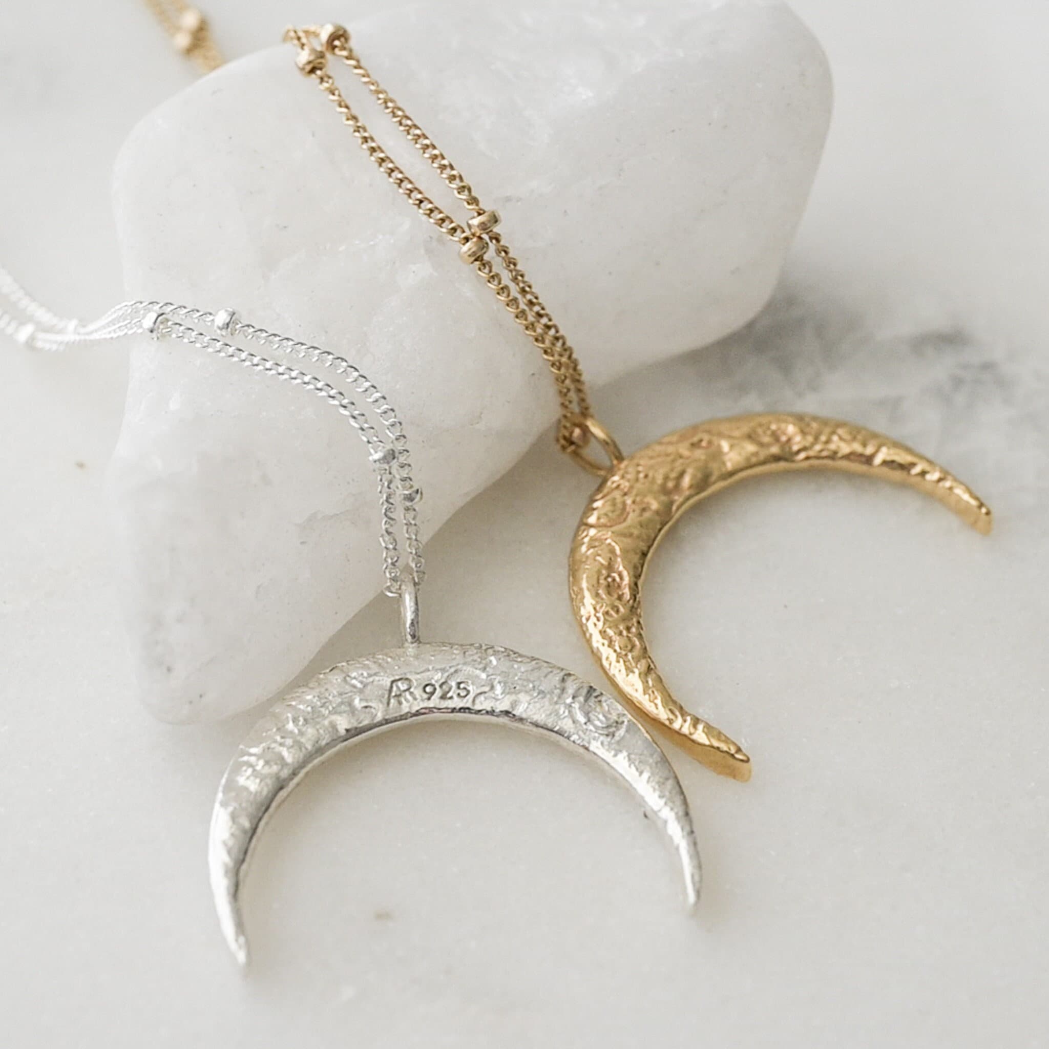 Crescent Moon Necklace with Diamond - Gold Jewelry | Nashelle