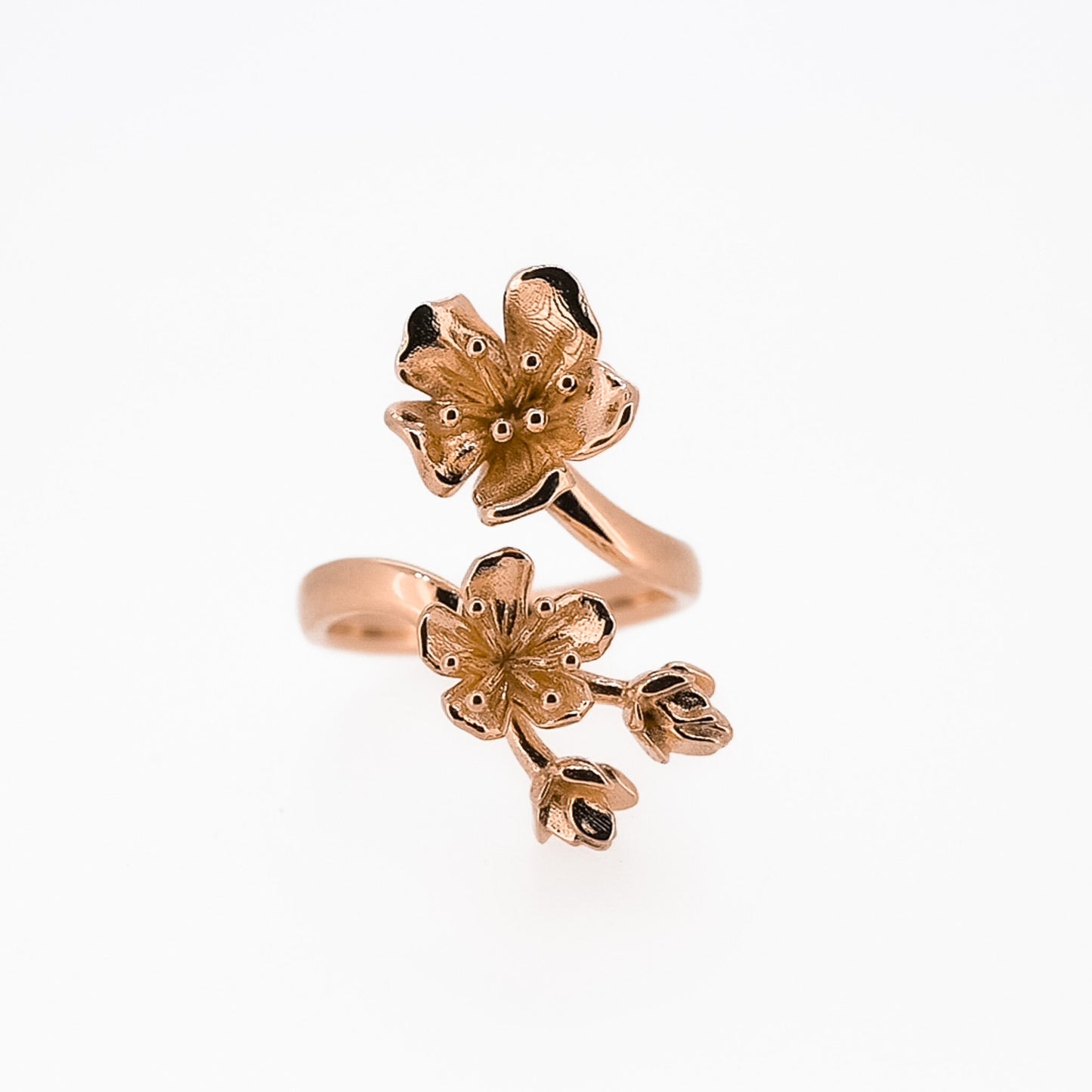 Cherry Blossom Adjustable Wrap Ring in 14K Yellow Gold, 14k White Gold,14K Rose Gold