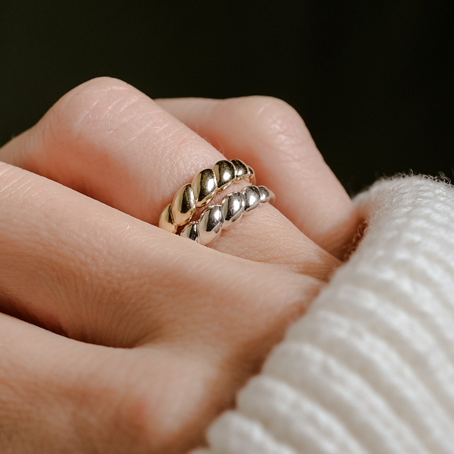 Rope Croissant Ring or Dome Ring in Silver, Vermeil, or 14k Gold plate