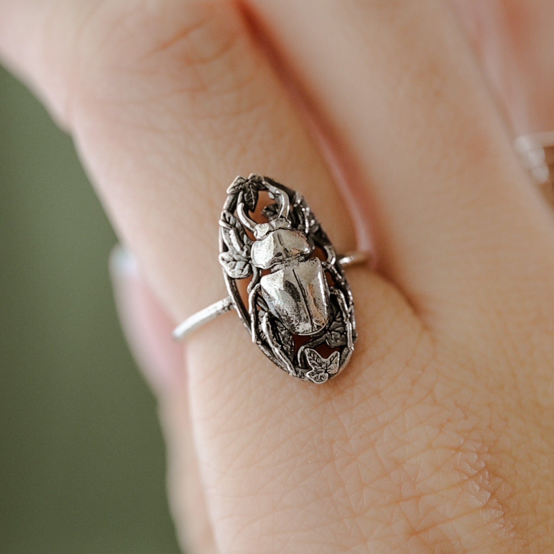 Stag Beetle Ring Nestled in a Bed of Ivy