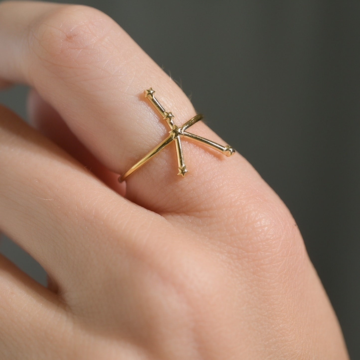 Solid Gold Cancer, Star Sign Dainty Celestial Zodiac Ring in solid 14K Yellow Gold, 14k White Gold, 14K Rose Gold