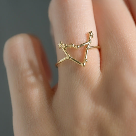 Sold Gold Capricorn, Star Sign Dainty Celestial Zodiac Ring in solid 14K Yellow Gold, 14k White Gold, 14K Rose Gold