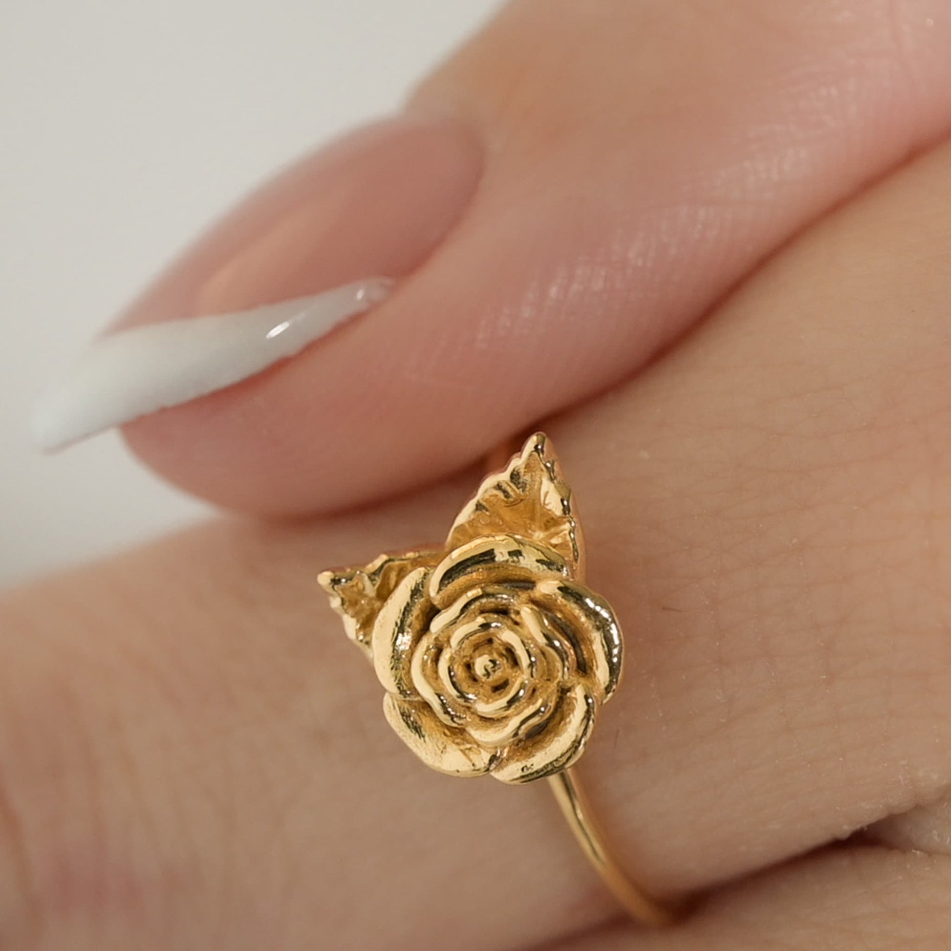 Dainty Rose Flower Ring in Solid 14K Yellow Gold, 14k White Gold, 14K Rose Gold