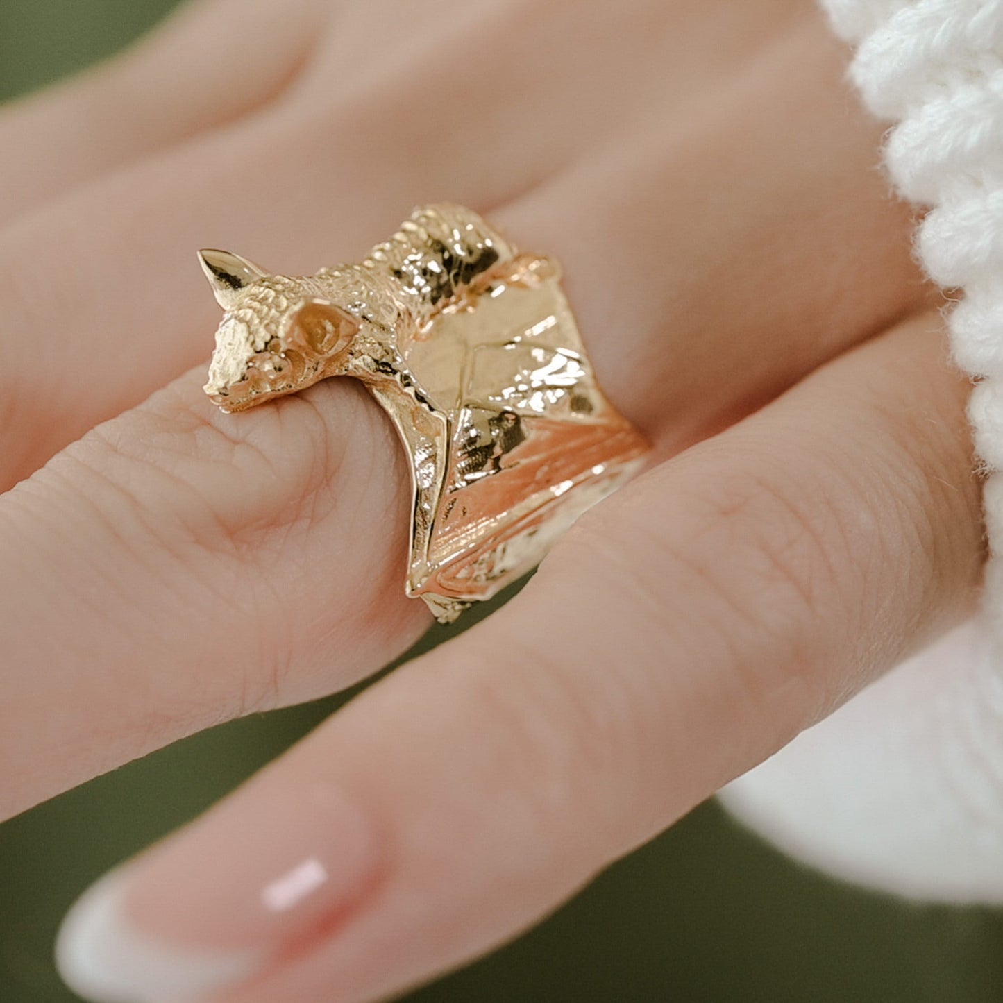 Bat Ring in Solid 14K Gold, inspired by the Bat Colony in Austin, Texas