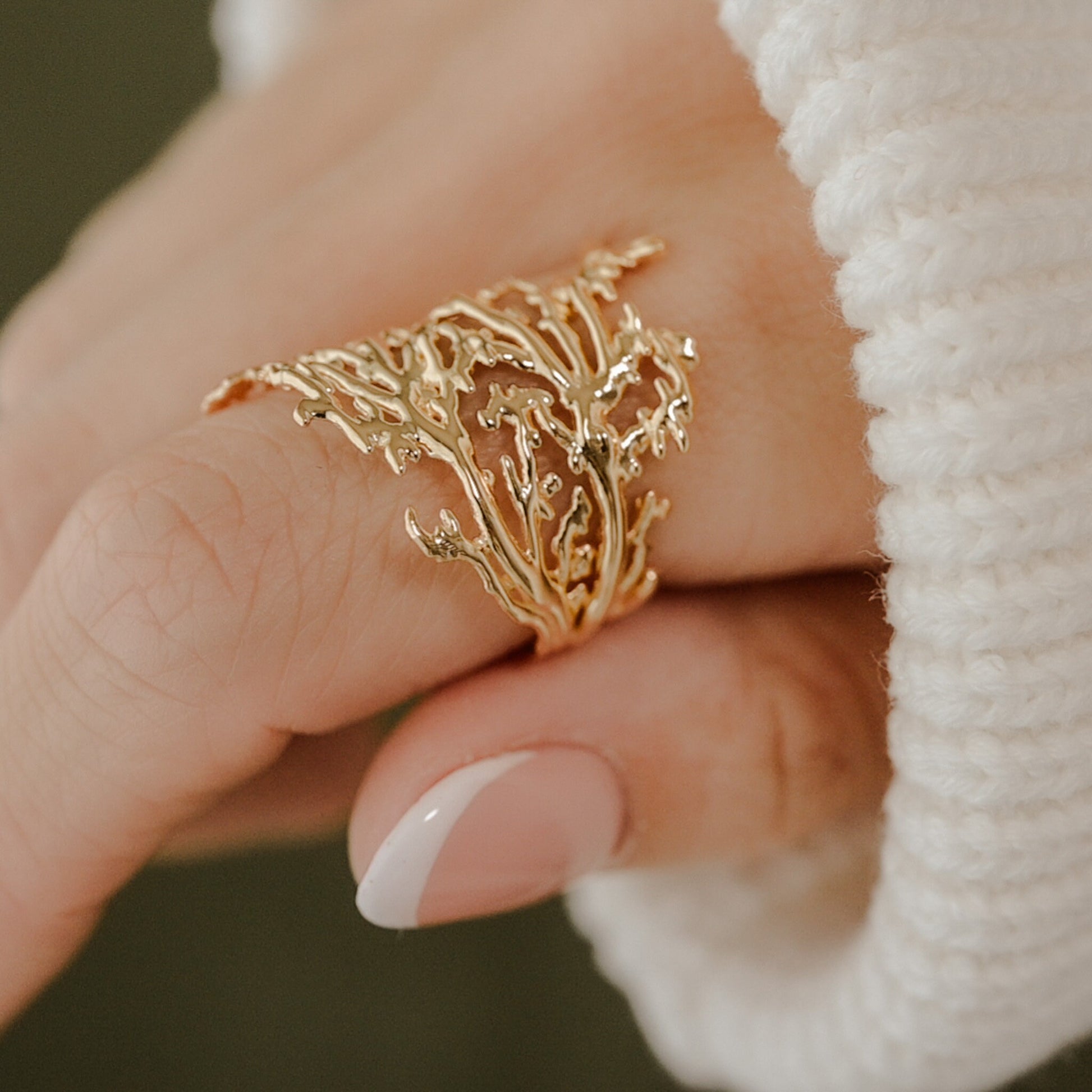 Coral Ring in Vermeil, Solid Silver, or 14k Gold Plate