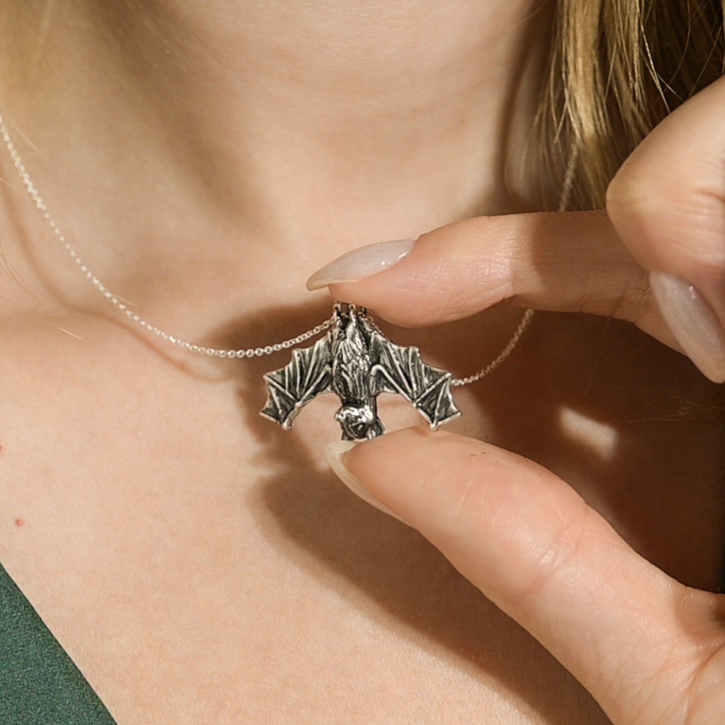 Bat Halloween Necklace in solid silver or 14K Gold Plate
