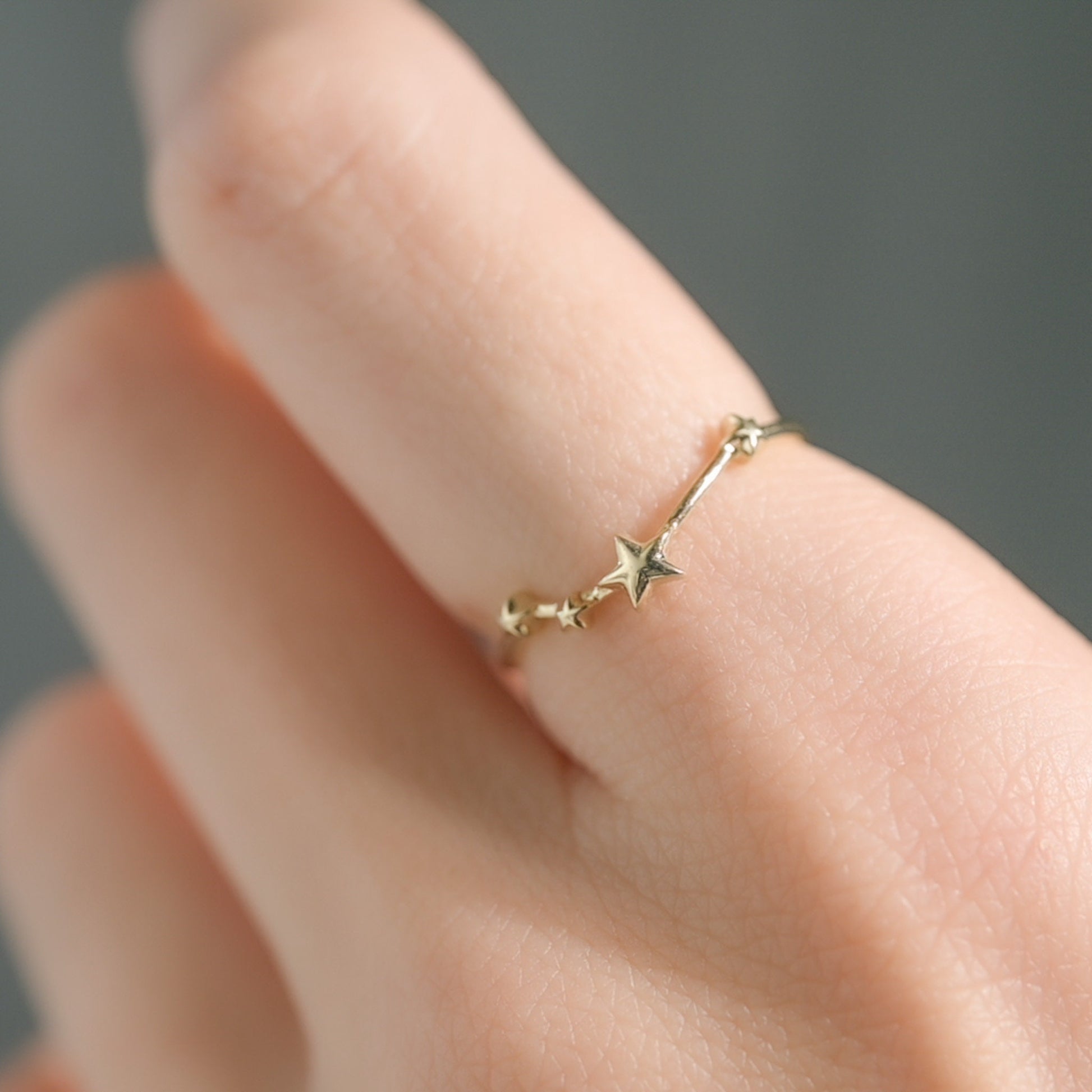 Solid Gold Aries, Star Sign Dainty Celestial Zodiac Ring in 14K Yellow Gold, 14k White Gold, 14K Rose Gold