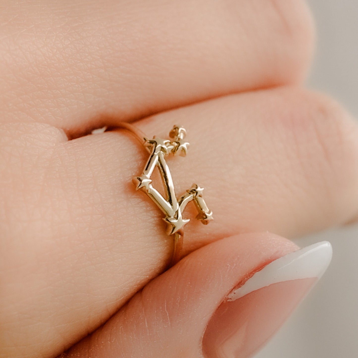 Solid Gold Libra Star Sign Dainty Celestial Zodiac Ring in solid 14K Yellow Gold, 14k White Gold, 14K Rose Gold