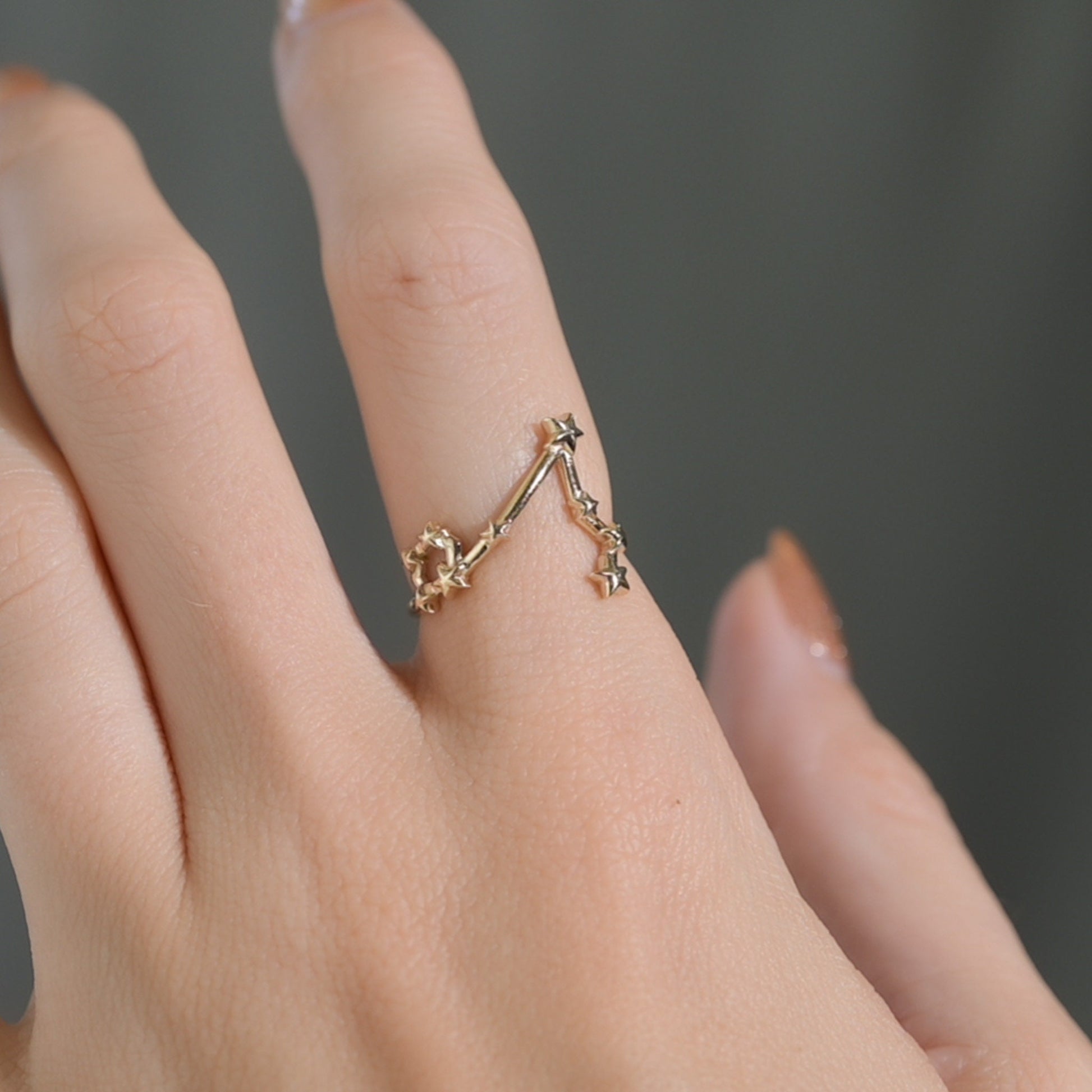 Solid Gold Pisces, Star Sign Dainty Celestial Zodiac Ring in solid 14K Yellow Gold, 14k White Gold, 14K Rose Gold