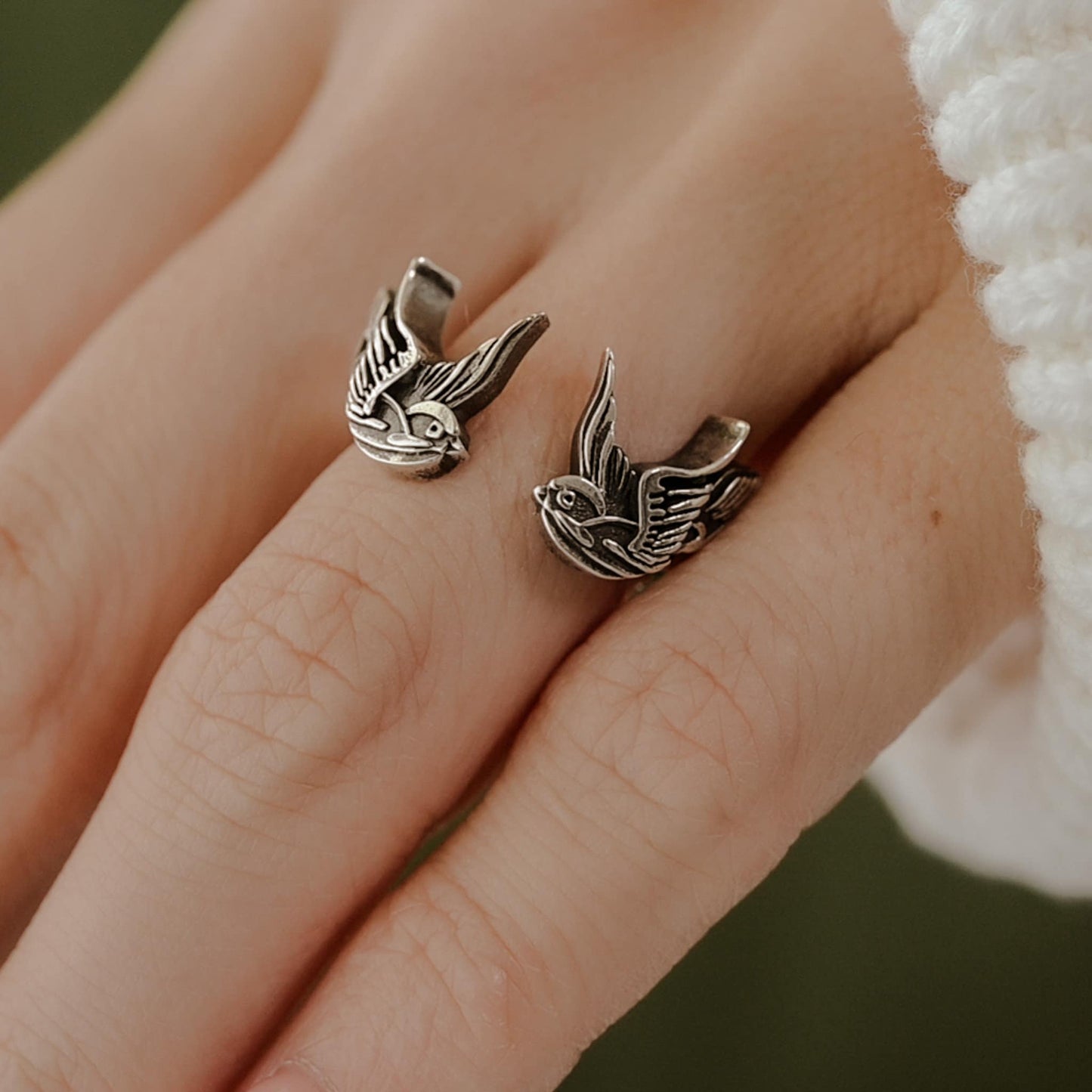 Swallow Ring Adjustable 14k Solid Gold, Rose Gold, and Solid Antiqued Silver