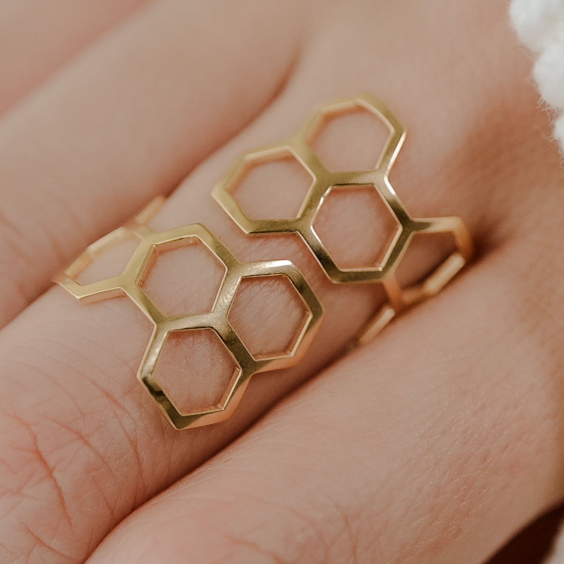 Hexagon Honey Comb Ring Adjustable Ring in Solid Gold