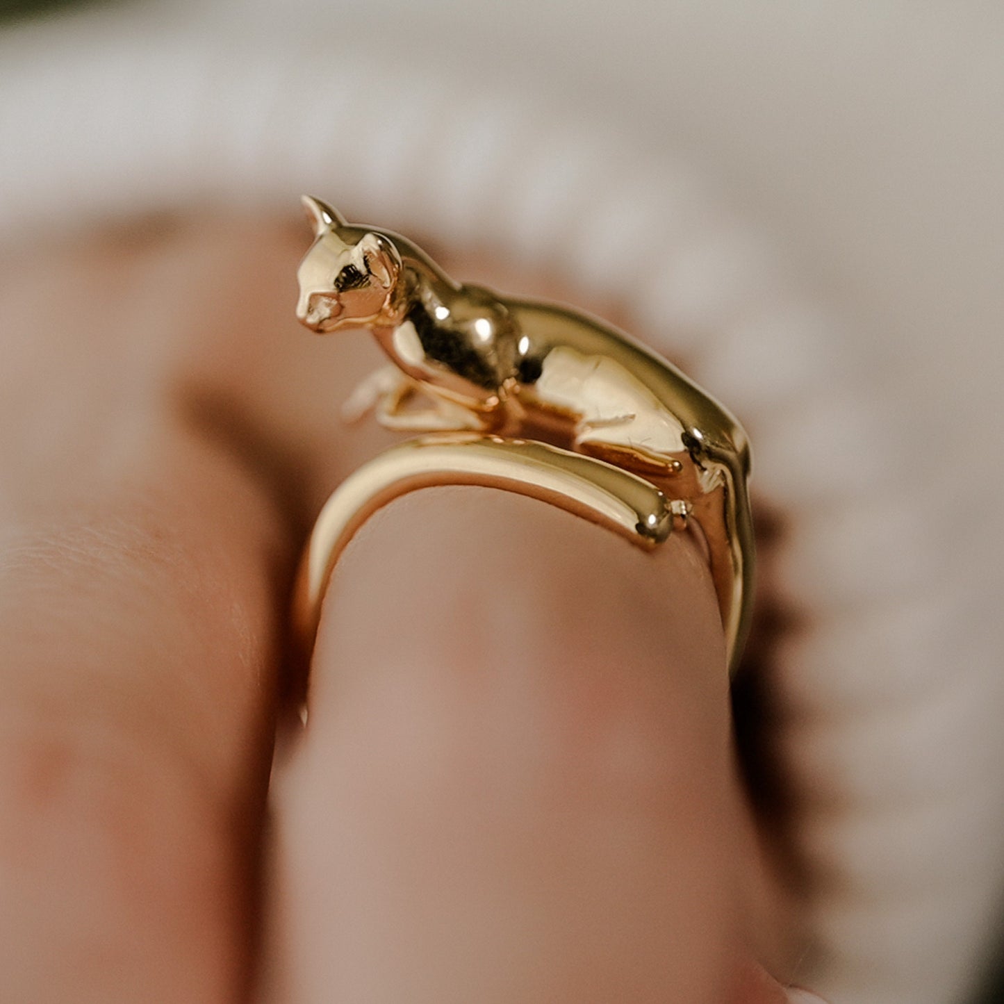 Egyptian Bastet Cat Ring in Solid Gold