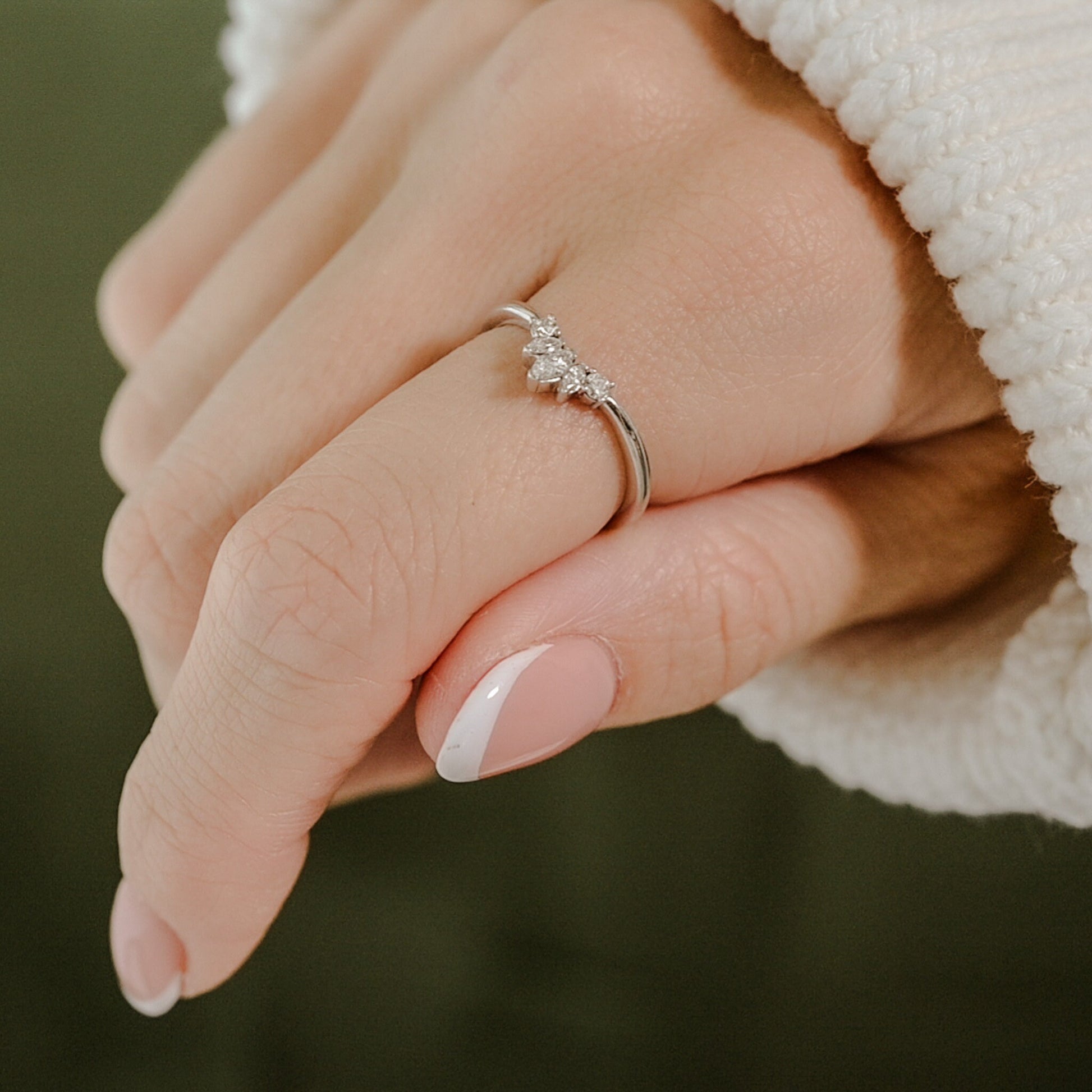 Tiara Contour Marquis Diamond Ring in Solid White Gold