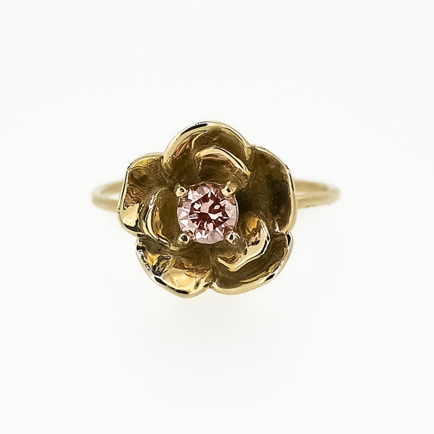 Pink Diamond Wild Rose Ring in Size 5.5, Solid 9K Gold