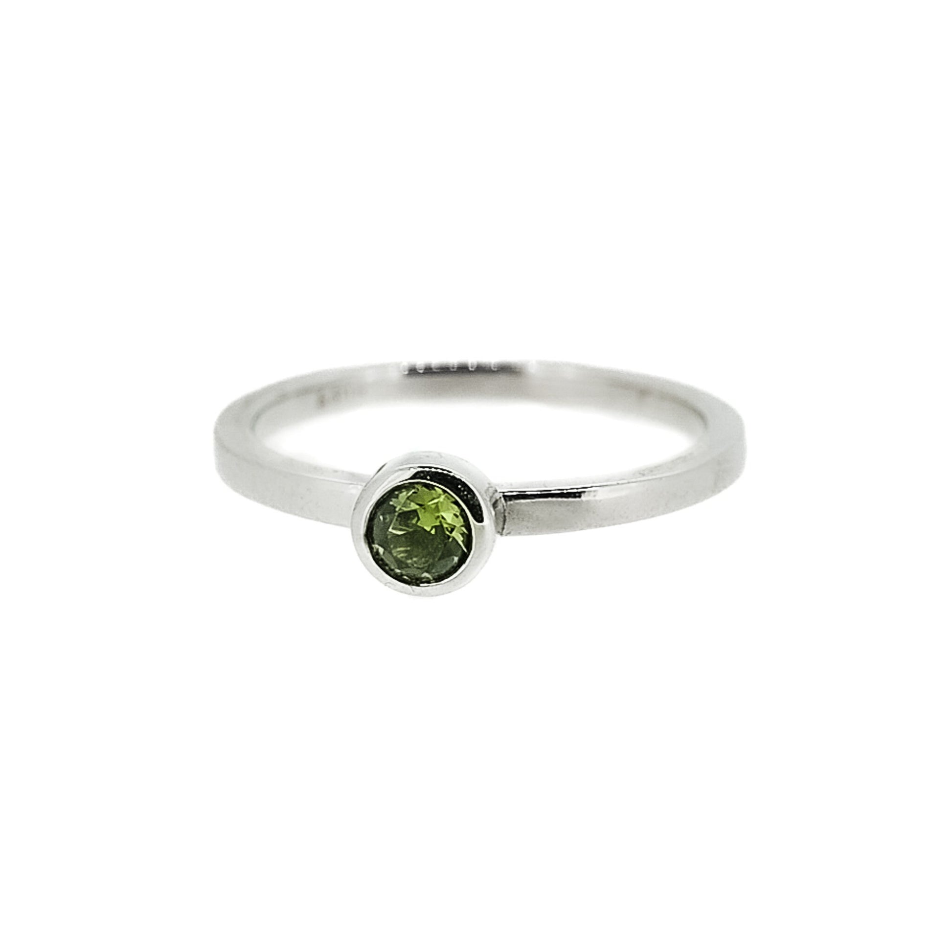 Peridot Birthstone Stone Ring Solid Silver, Solitaire Bezel Set, Ethical Gemstones