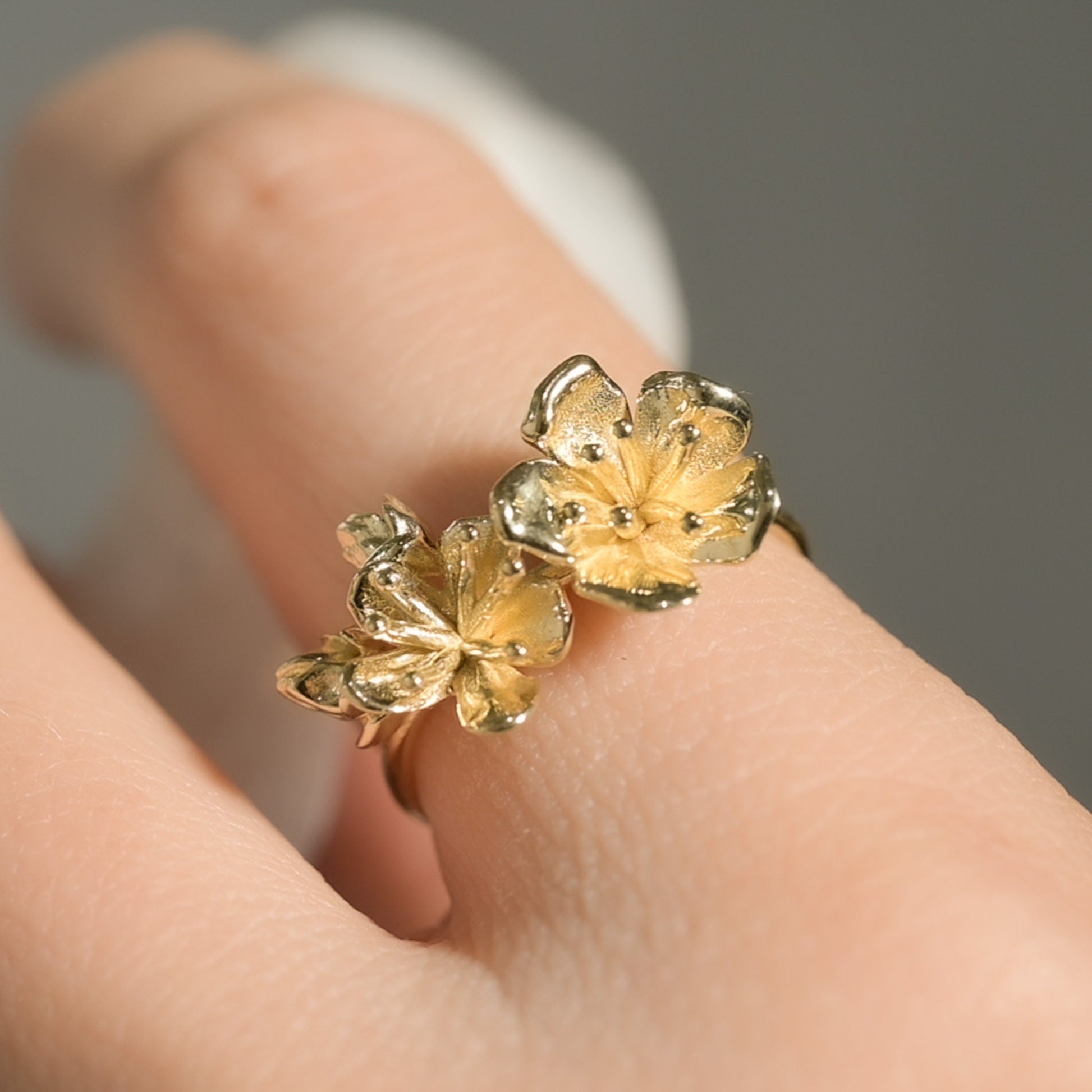 Cherry Blossom Flower Ring in Solid Gold