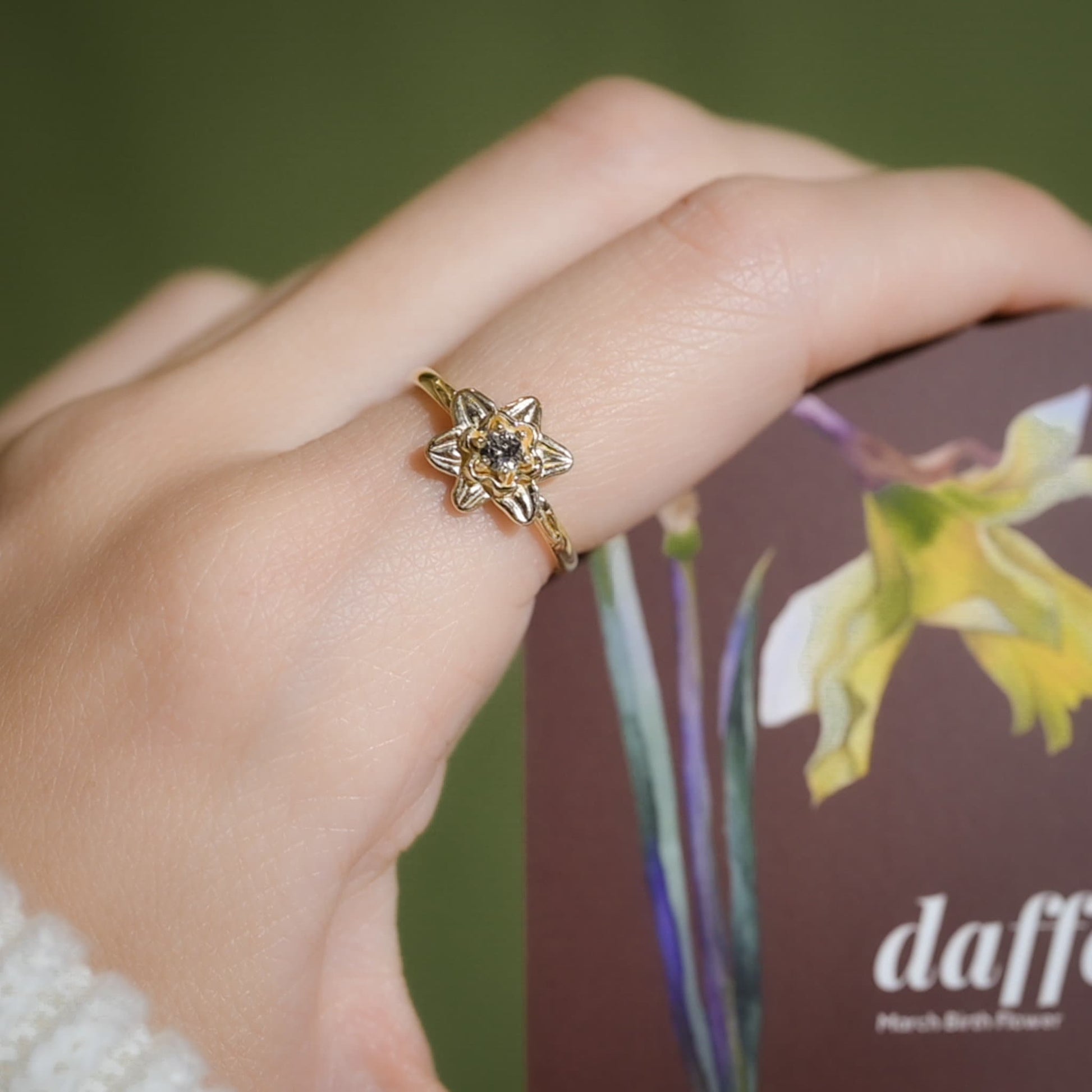 Daffodil Ring • March Birth Flower Ring • Aquamarine • 14k Gold Plate