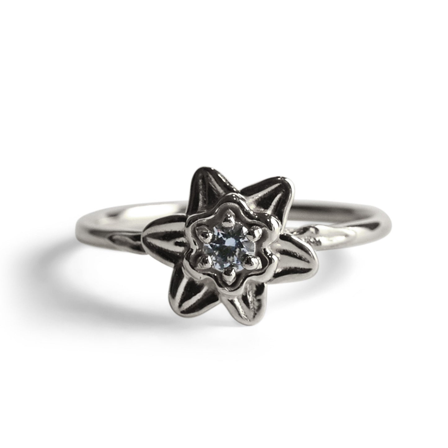 Gift of March Birth Month: Aquamarine Daffodil Ring for New Beginnings, Solid Gold or Silver