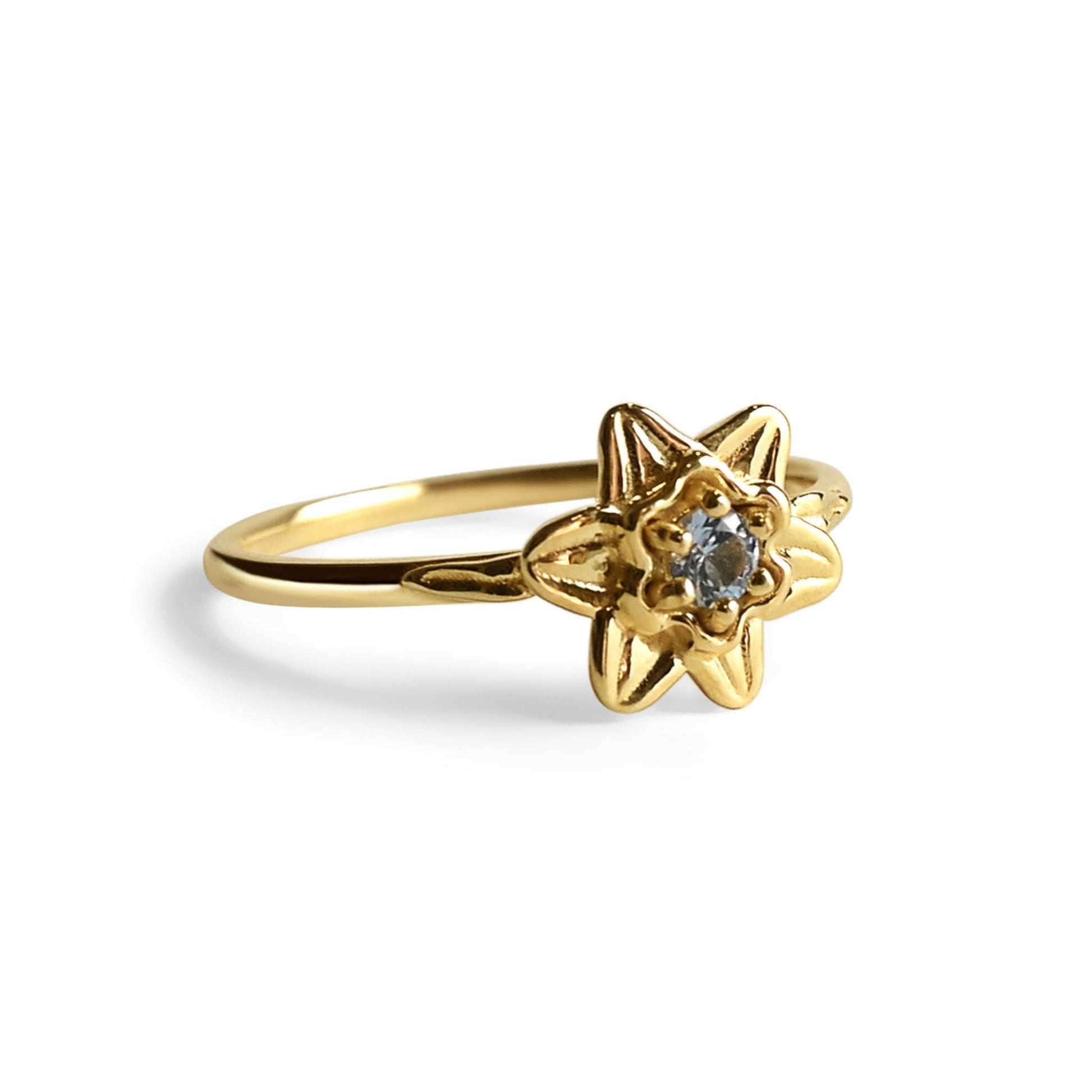 Daffodil Ring • March Birth Flower Ring • Aquamarine • 14k Gold Plate