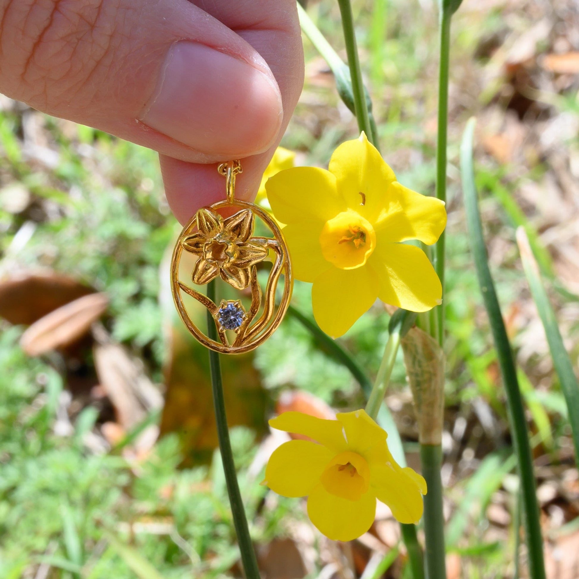 Daffodil Flower Necklace - Personalized Jewelry - September Birth Flower Gift, 14K Gold Plate with a Beaded Gold Filled chain